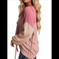 thumbnail image 3 of Moda para Mujer 2025, Camisetas Holgadas Informales de Punto con Cuello Redondo y Larga con Bloques de Color Rosa L, 3 of 10