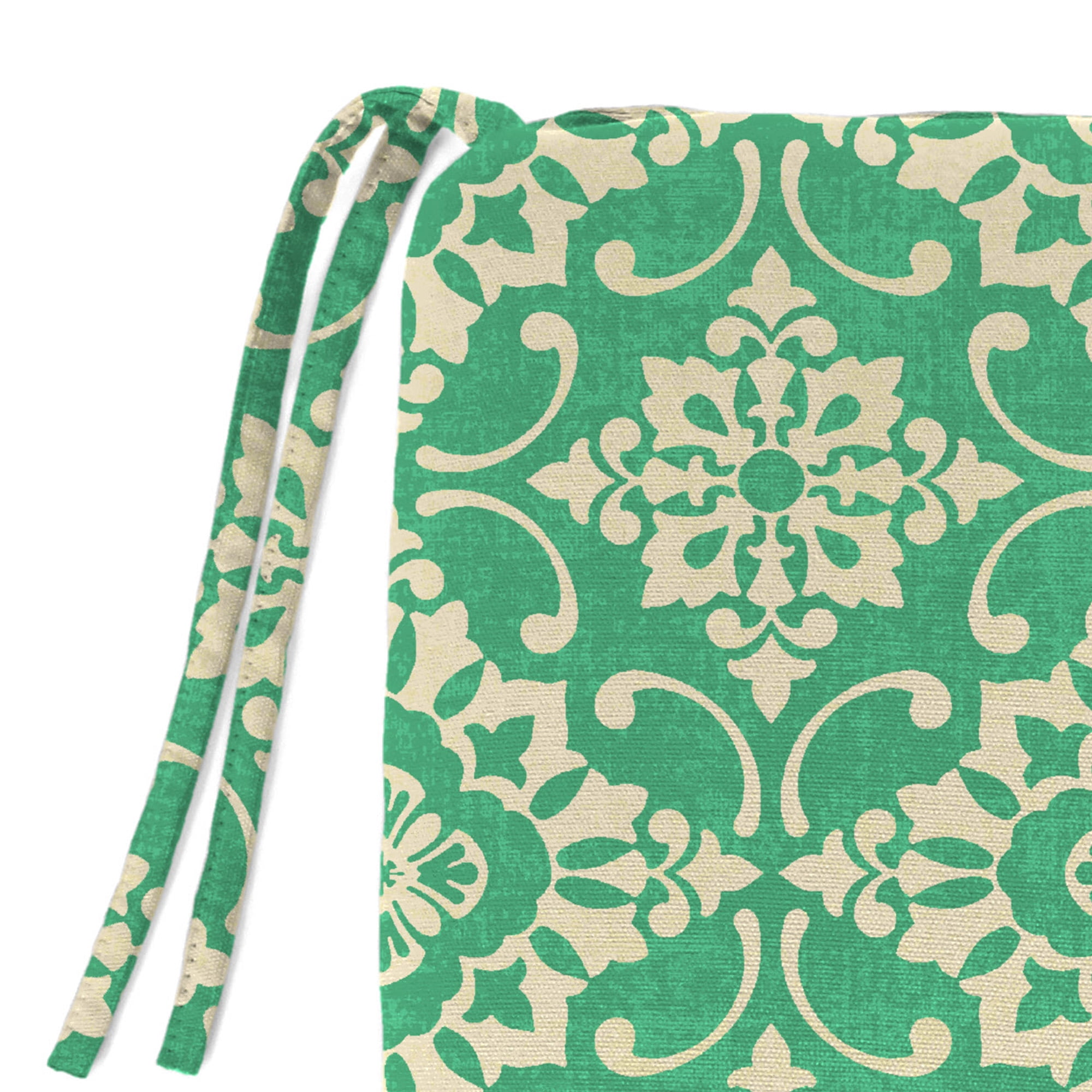 Jordan Manufacturing 16.5" x 18.5" Scampi Emerald Green Medallion Rectangular Outdoor Chair Pad Seat Cushion with Ties
