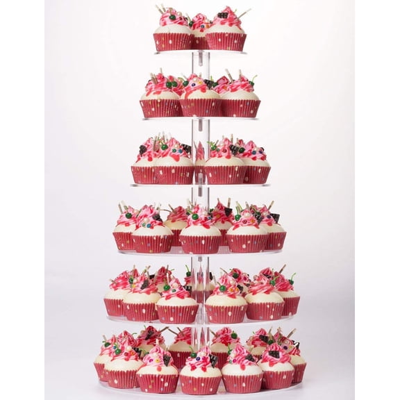Cupcake Stand, 6 Tier Large Cupcake Tower Display, Round Cupcake Holder, Acrylic Dessert Stand, Pastry Display Tree for Party, Wedding, Baby Shower