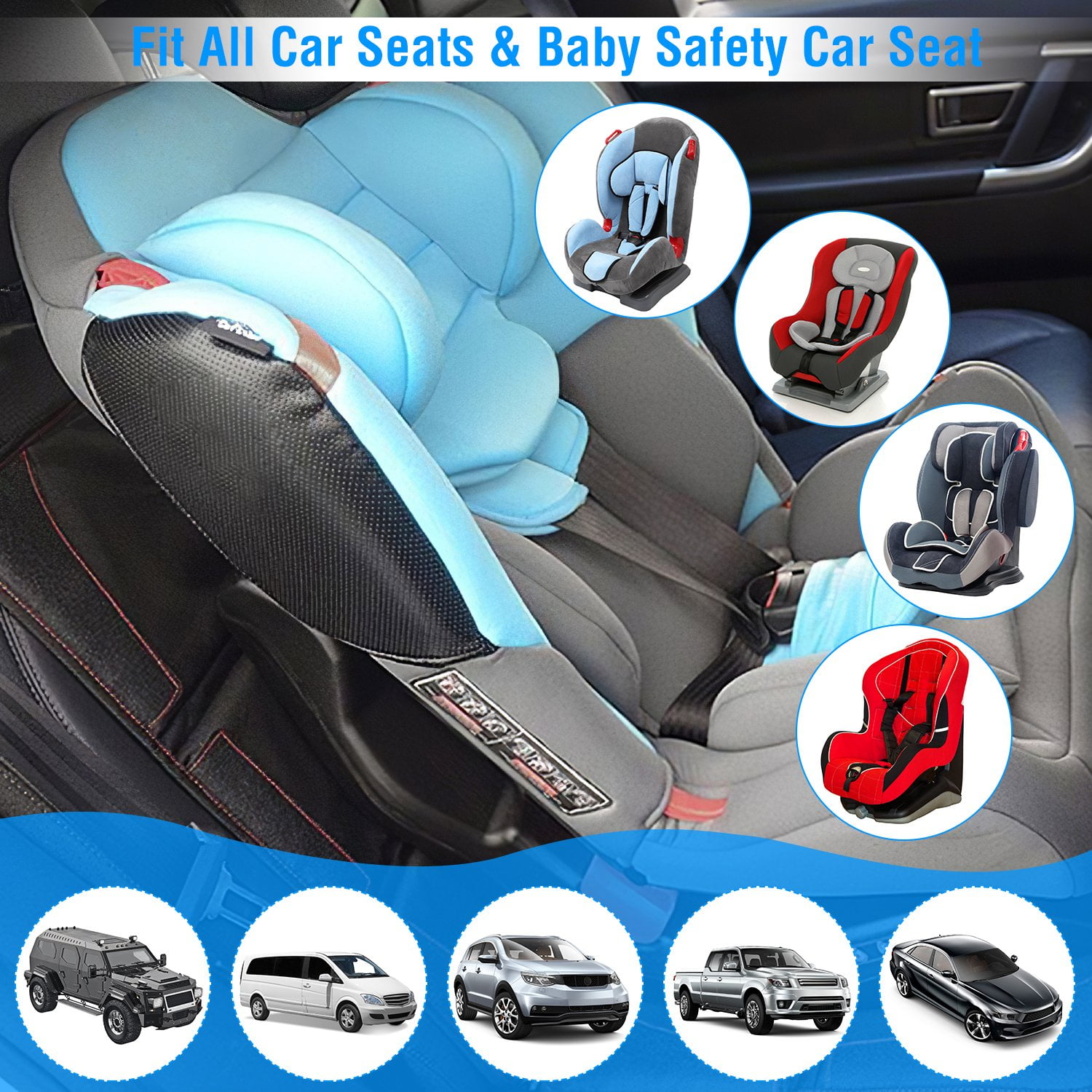 Imountek 2Pcs Car Seat Protector Cushion with Thick Padding, Protector for Child Car Seat, Mesh Pockets & Non-Slip Back Fit for Cars SUVs