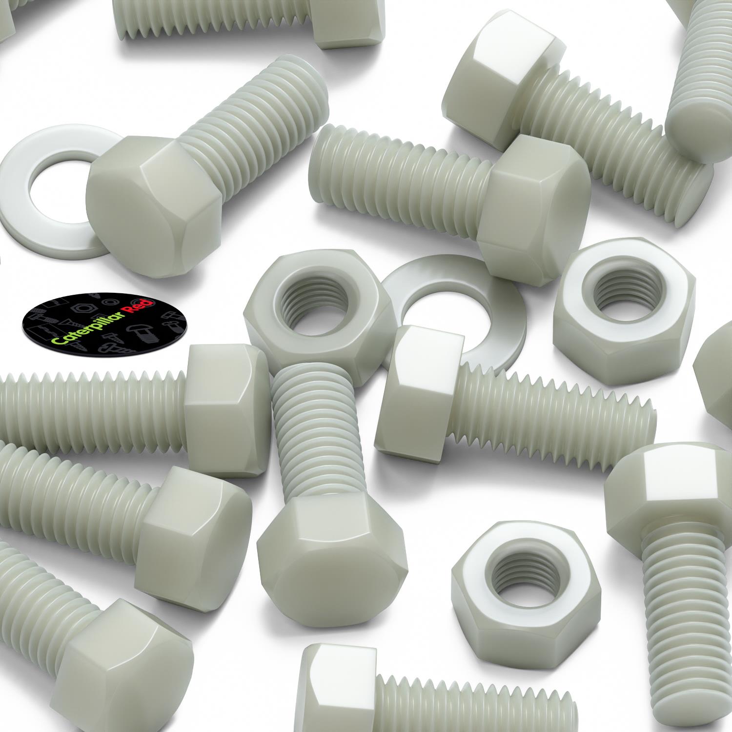 50 x Glass Filled Reinforced, Super Nylon Hex Head, M8 x 20mm, Machine Screws, Plastic Nuts and Bolts, Washers, (5/16 x 25/32 in)