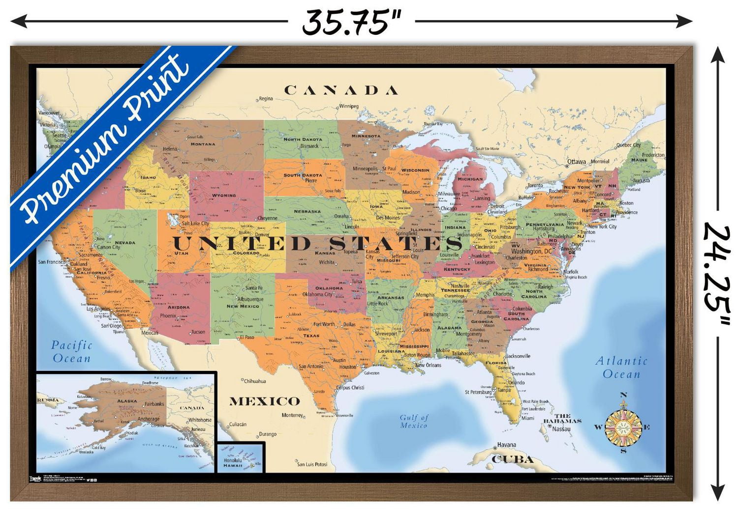 Map - USA Wall Poster, 22.375" x 34" Framed