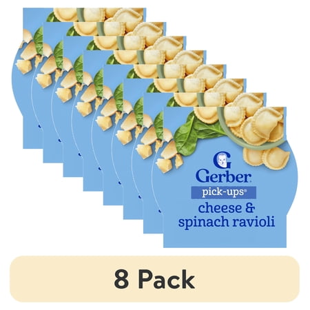 (8 pack) Gerber Mealtime for Toddler, Pick-Ups, Cheese & Spinach Ravioli, 6 oz Tray