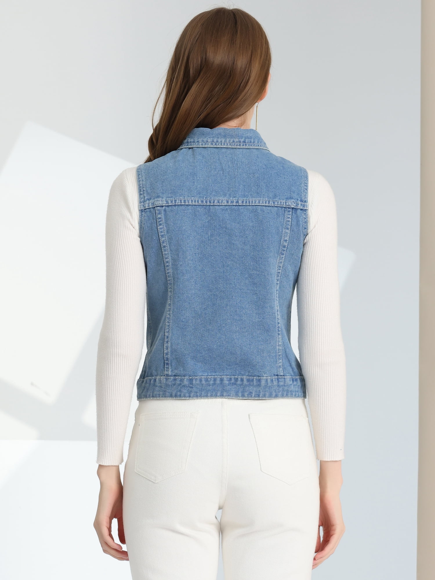 DARING DIVA Women's Denim Sleeveless Flap Pockets Vest Jacket XS Light Blue-B
