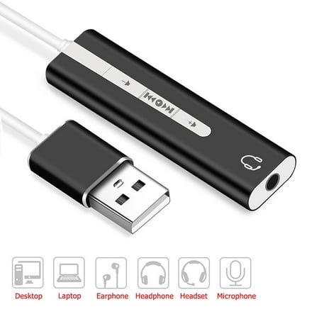External USB Sound Card Adapter Mic Audio Card USB to 3.5mm Earphone Headphone -  Virtual 7.1 Channel External USB Sound Card Audio Card Fits for PC Laptop Desktop Windows Mac OS Linux