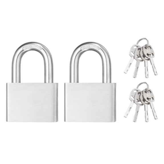 Uxcell Stainless Steel Pin Tumbler Padlock with 8 Keys (1-3/16", H: 53mm)(2Pcs) - Marine Grade Rustproof Padlock Short Shackle Lock Keyed Different for Workshop Warehouse Doors