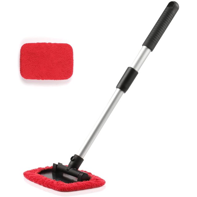 Herramienta de limpieza de parabrisas, limpiador de ventanas de coche con mango extensible irrompible de largo alcance y paño de microfibra reutilizable lavable, accesorios exteriores del coche, gris
