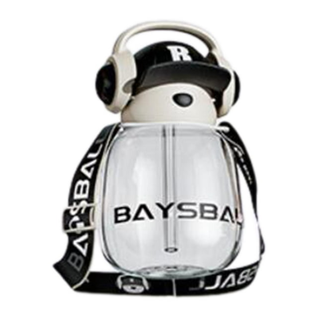 Botella de bebida para niños, botella de agua potable con correa de 650ml, botella de bebida deportiva de gran capacidad, taza para deporte escolar negro transparente