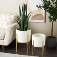 thumbnail image 2 of DecMode 21", 17"H Dome White Metal Planter with Gold Stand (2 Count), 2 of 9