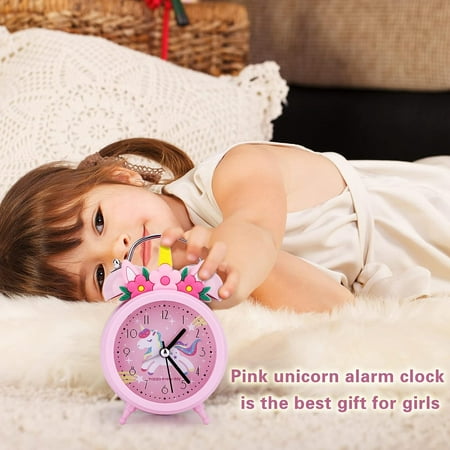 TCJJ Unicorn Alarm Clock Girl, Non-Ticking Kids Alarm Clock Girl,Silent Bedside Pink Alarm Clock, Loud Double Bell Clock With Backlight,Suitable For School Gift