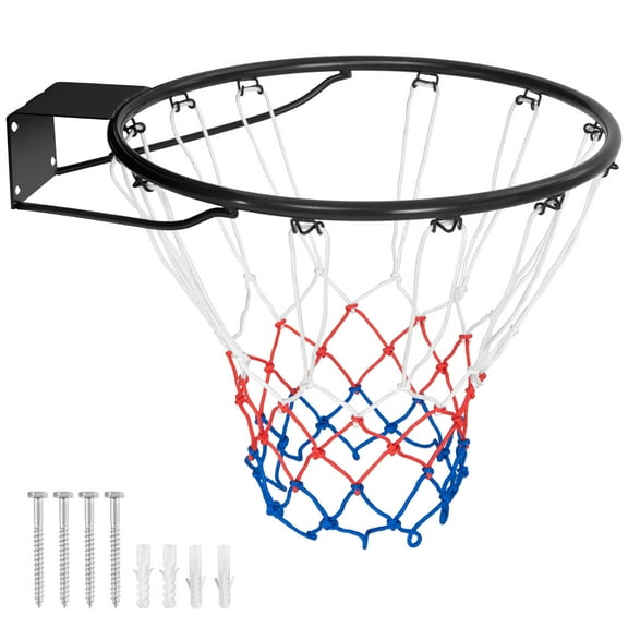 Gymax 15'' Basketball Rim Wall Door Mounted Basketball Hoop w/ All Weather Net Black