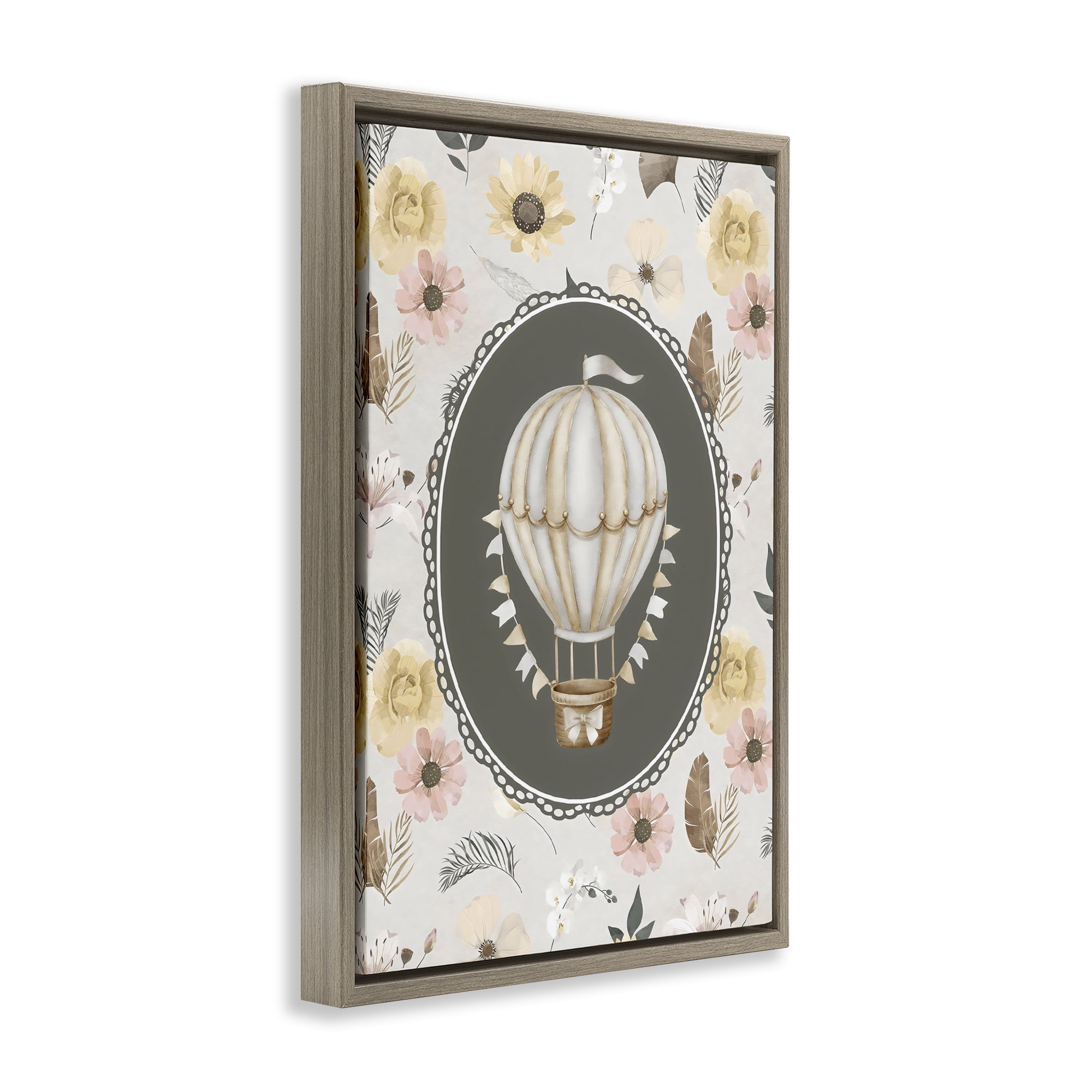 Stupell Industries Sunnyside Balloon over Florals Brown Framed Floater Canvas Wall Art, design by Ink Drop Loft