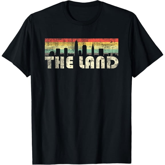 Retro The Land Skyline Graphic T-Shirt Vintage Distressed Cleveland Pride Short Sleeve Tee for Men Women