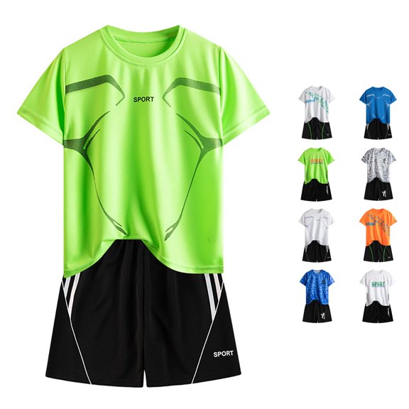 CUZIBR Kids Outfit Sets Boy's O-Neck Short Sleeved Running Suit Casual Quick Drying Letter Girls Summer T Shirt Shorts Two Piece Clothes Sets,Gn1,11-12 Years