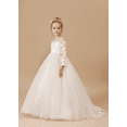 thumbnail image 3 of Wedding Flower Girl Dress Long Sleeve Princess First Communion Dresses Pageant Tutu gowns (Ivory 2 -3Years）, 3 of 9
