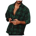 thumbnail image 2 of Men's Button Down Shirt Casual Flannel Plaid Slim Fit Long Sleeve Spread Collar Lightweight Top Green 2X, 2 of 7