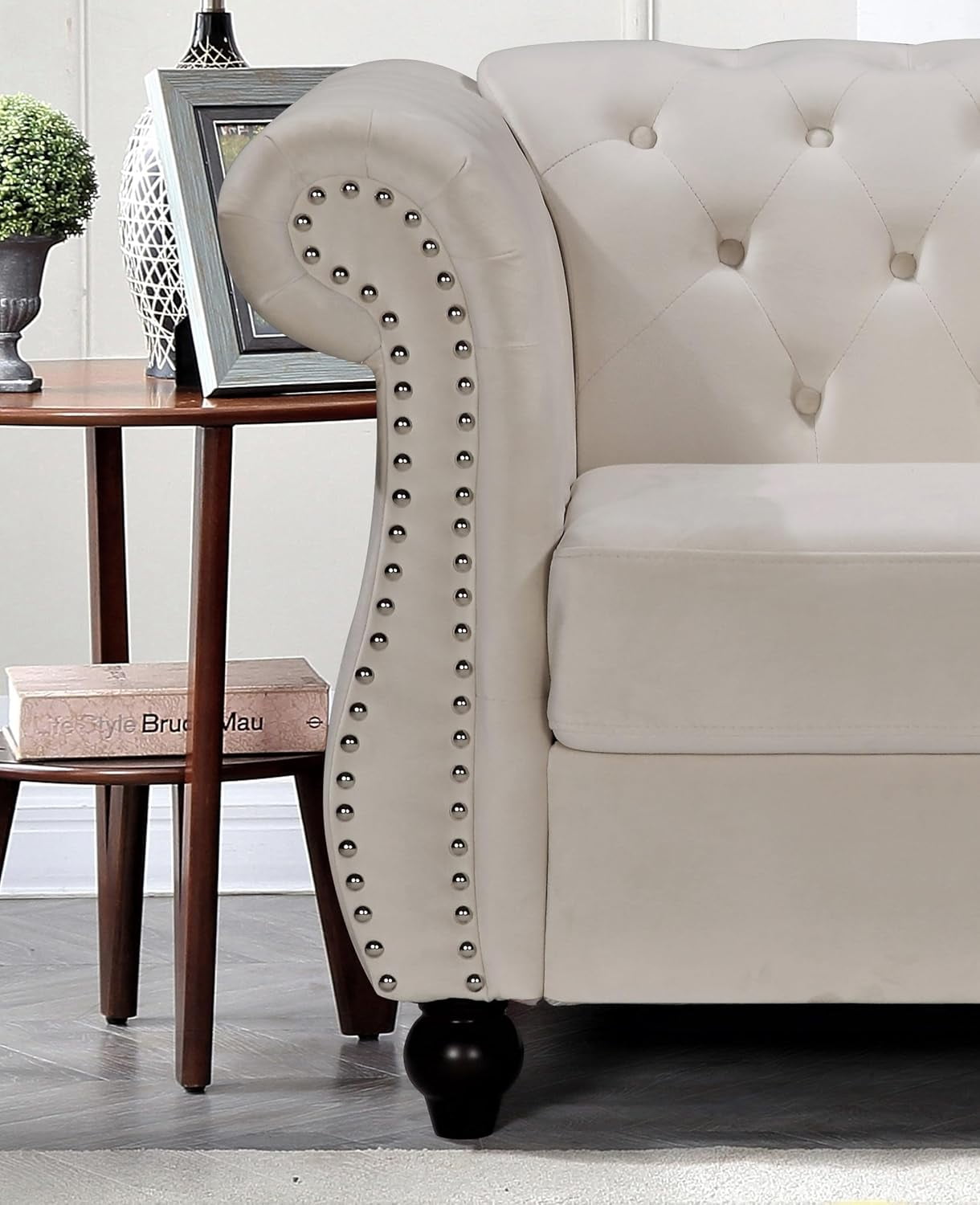 US Pride Furniture Chester 40.55 in. Wide Rolled Arm Velvet Modern Straight living Room Chair, Ivory