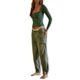 thumbnail image 3 of Fortune Femmes Col Carré Manches Longues T-Shirts Basiques Slim Fit Solide Crop Top, 3 of 6