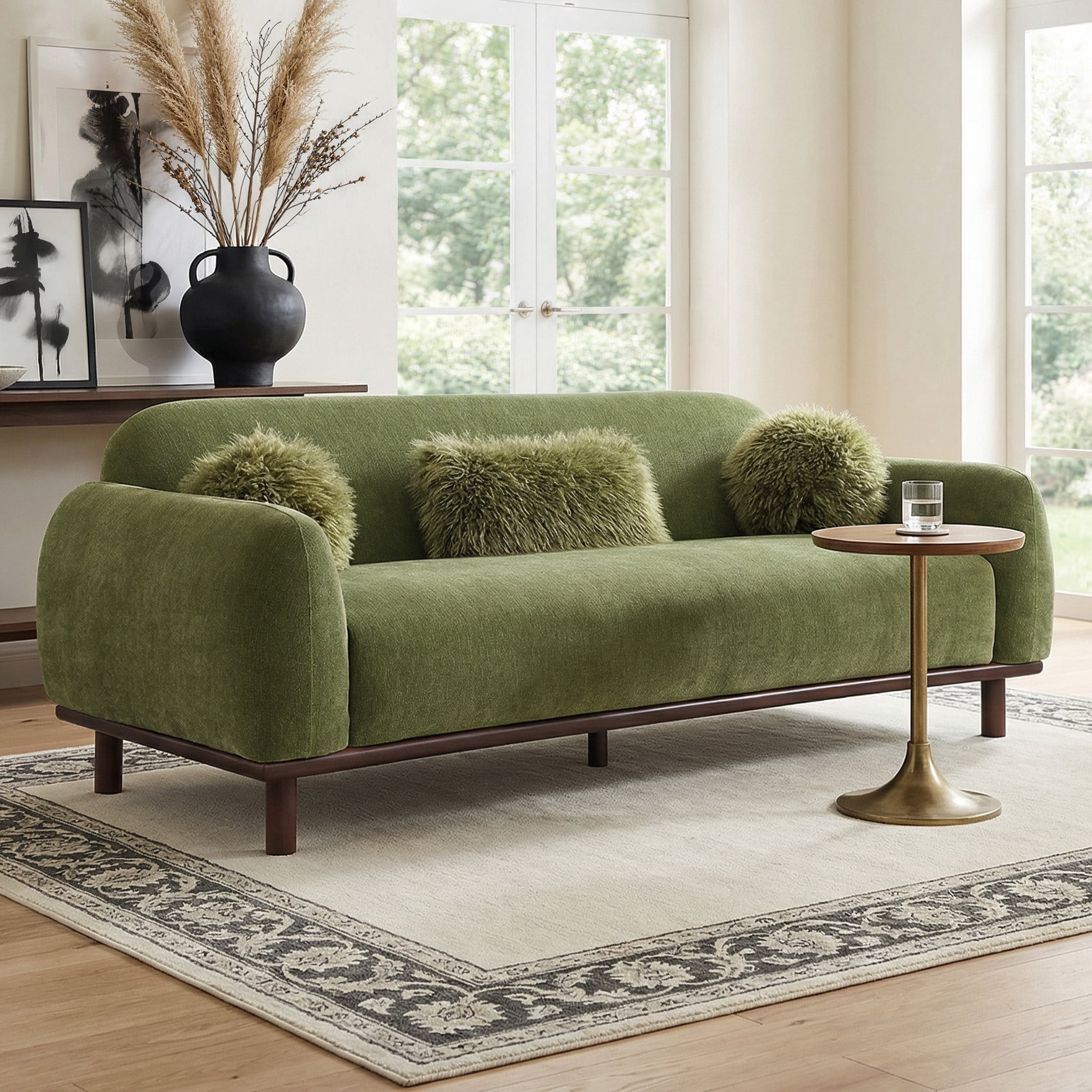 Aukfa 84" Contemporary Sofa, 3 Seater Couch for Living Room, Chenille, Green