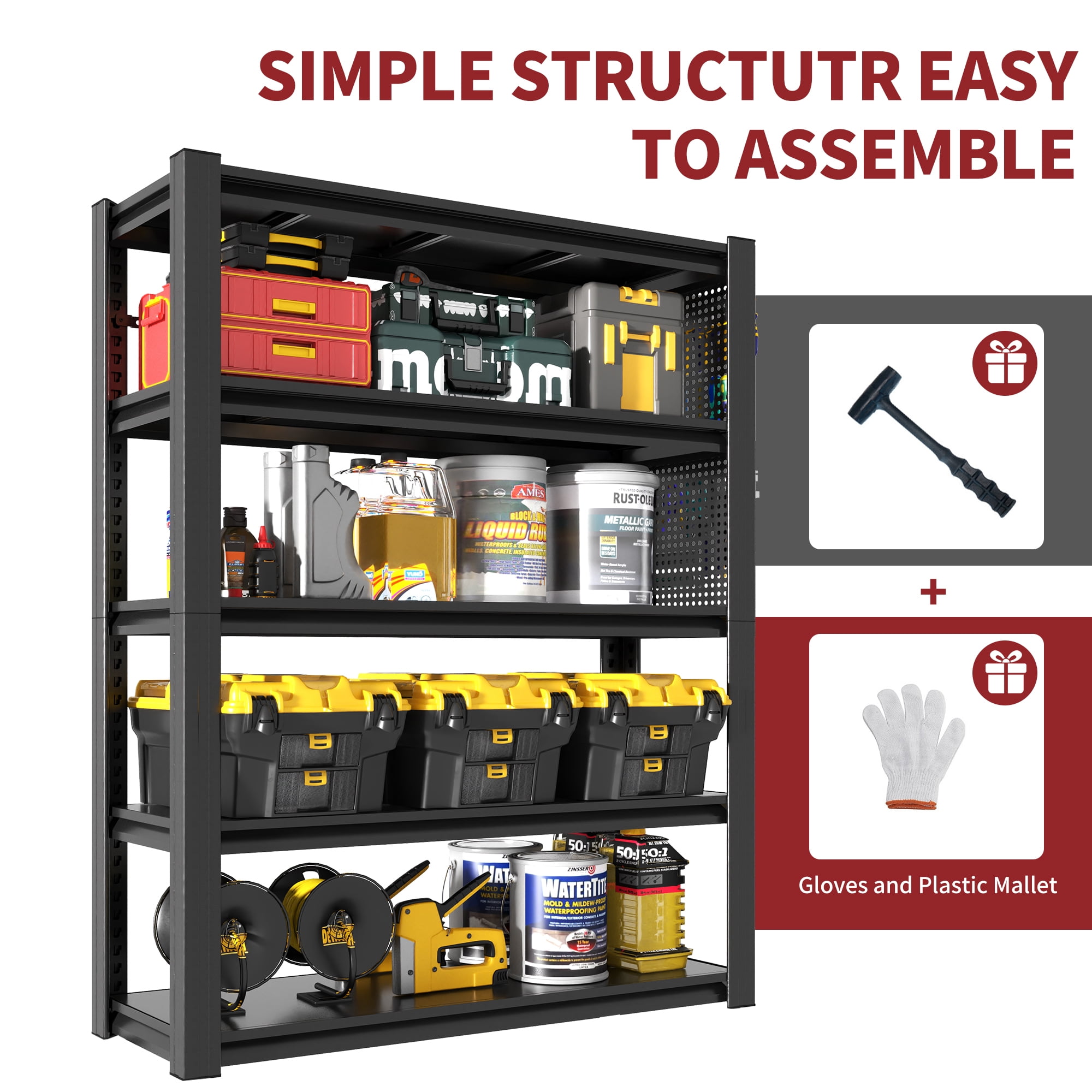 Alvantor 5 Tier Storage Shelves with Pegboard, Heavy Duty Adjustable Shelving Industrial Shelf for Garages, Offices 24"D x 47.5"W x 72"H Black
