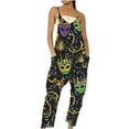 thumbnail image 3 of QATAINLAV Holiday Sales Womens Holiday Jumpsuits Dressy Mardi Gras Wide Leg Rompers Carnival Adjustable Strap Mask Graphic Printed Overalls with Pockets Black S, 3 of 6