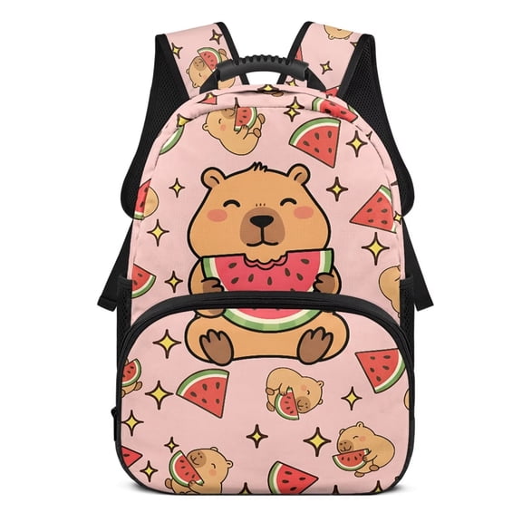 Yuyamidu Watermelon Capybara Backpack, Polyester Kids Girls School Bag with Mesh Side Pockets Adjustable Shoulder Straps, Pink