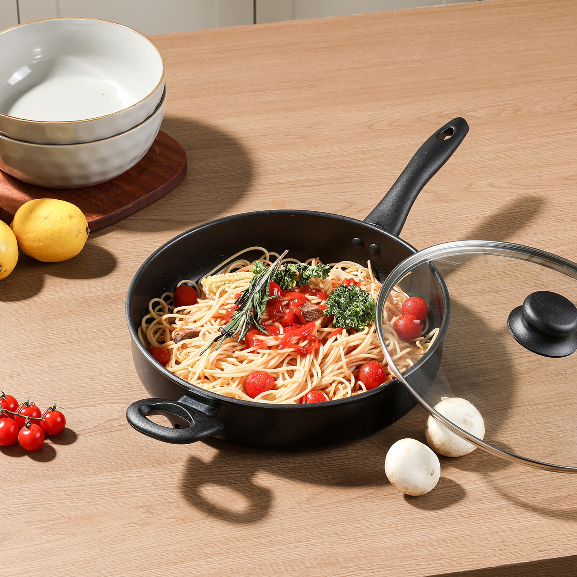 Mainstays 4-Quart Nonstick Jumbo Cooker Frying Pan, Black photo 6