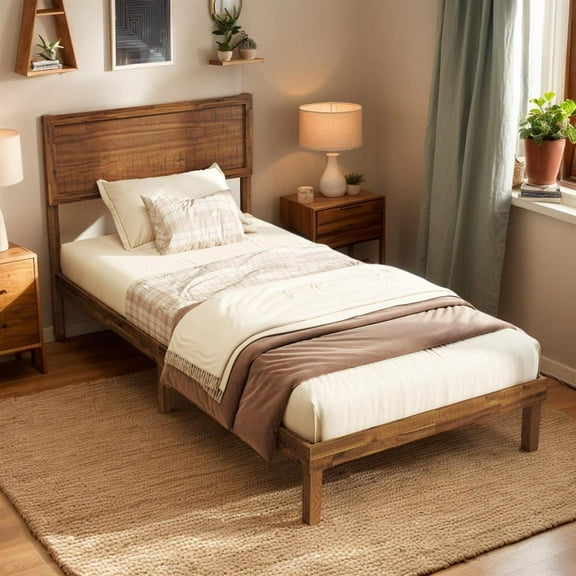 Topcobe Twin/Full/Queen Size Bed Frame with Headboard and Wooden Slats Support, Indoor Furniture, Modern Furniture for Bedroom-Twin Size