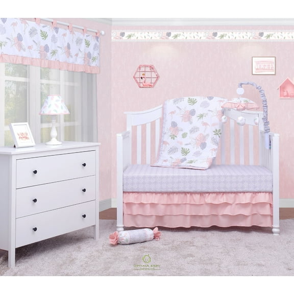 OptimaBaby Tropical Forest 5-Piece Birds Flamingos Crib Bedding Set, Crib/Toddler Bed