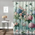 thumbnail image 2 of JEUXUS Durable and Washable Flowers White Floral Rose Hydrangea Bird Print Blue Contemporary Shower Curtain Multiple Sizes White, 2 of 6