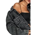 thumbnail image 5 of Coduop Women Casual Long Sleeve Denim Coats Button Cropped Single-breasted Ripped Jean Coat Jacket, 5 of 7