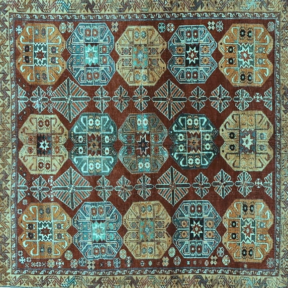 Ahgly Company Indoor Square Persian Light Blue Traditional Area Rugs, 7' Square