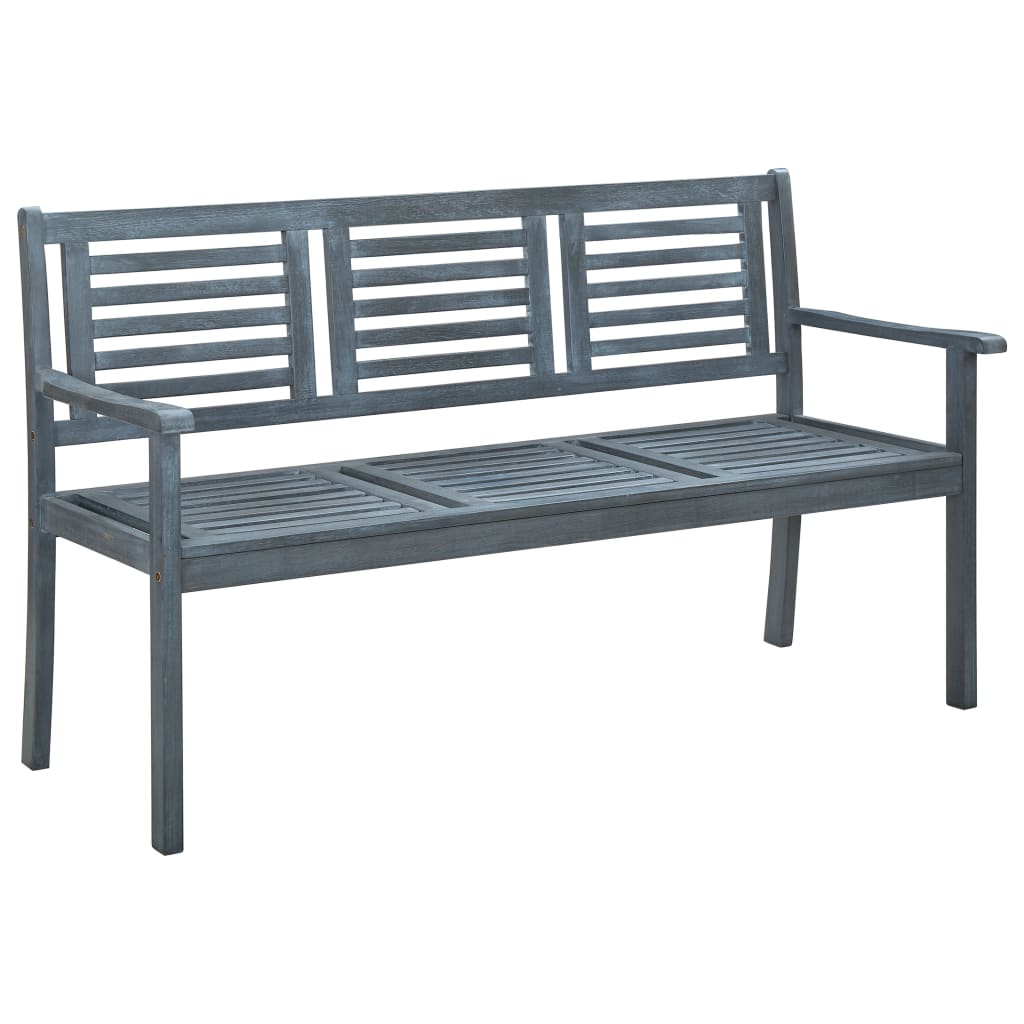 Fyydes 3Seater Patio Bench 59.1" Gray Solid Eucalyptus Wood,Outdoor