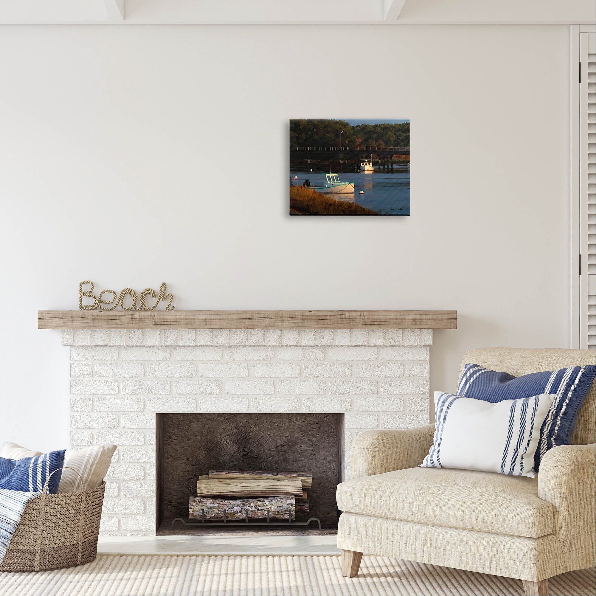 Stupell Industries Boats Under Bridge River Scenery Coastal Photography Gallery Wrapped Canvas Print Wall Art