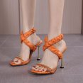 thumbnail image 5 of Sandalias de tacón alto con adornos de metal y punta cuadrada plisada sexy para mujer Wmkox8yii  hfjk3522, 5 of 5