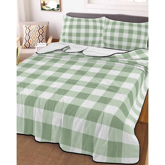 Sage Green Buffalo Plaid Twin XL Size Down Alternative Comforter,Lightweight Comforter Quilt Bedding Set with Pillow Shams Green White Checkered Farmhouse Bed Comforter Duvet Insert 68"x98"
