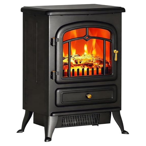 22" Electric Fireplace Heater, Freestanding Fire Place Stove with Realistic LED and Logs, and Overheating Protection, 725W/1450W, Black