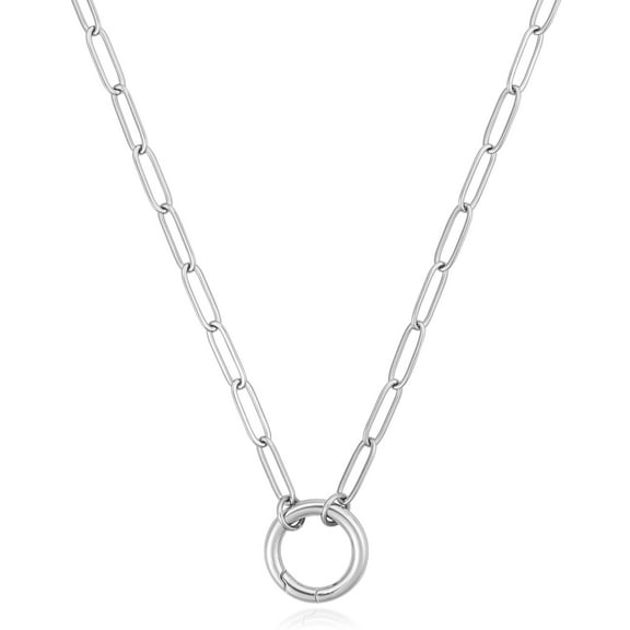 14K Gold Plated Open Circle Carabiner Link Paperclip Necklace with Charm Holder Pendant Jewelry Gifts for Women