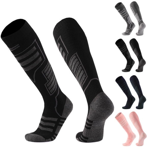 2 Pack Compression Socks for Men Women Moisture-Wicking Casual Color Block Over-the-Calf Breathable Thermal Athletic Workout Running Long Boot Sock