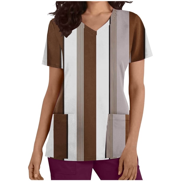 Vestido Corto para las Mujeres con Cuello en V Imprimir Manga Corta Bolsillo Enfermera Top, Poliéster Ligero para el Hogar Diario Y Desgaste Casual