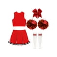thumbnail image 4 of vastwit Kids Cheerleading Uniform Outfit Sleeveless Crop Top+Skirt+Socks+Flower School Girls Dancewear A Red 14, 4 of 5