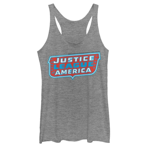 Women's Justice League Patriotic Frame Logo Racerback Tank Top Gray Heather Large