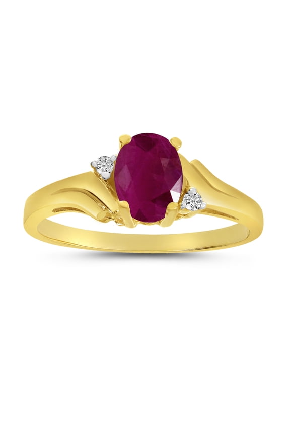 10k Yellow Gold Oval Ruby And Diamond Ring