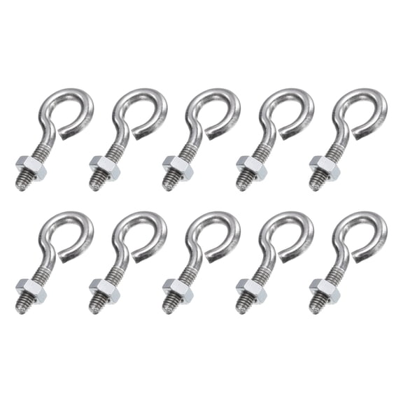 Uxcell 10 Pack Eye Bolts, M4 x 13mm 304 Stainless Steel Threaded EyeBolt Silver Eye Hooks with Nut for Hanging or Securing Cables