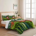 thumbnail image 5 of 3 Pieces Queen Quilt Set,Summer Tropical Red Frog Pattern Soft Bedding Sets with 1 Quilt & 2 Pillow Shams,Monstera Leaf Summer Bedspread Lightweight Coverlet Comforter for All Season, 5 of 9