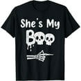 thumbnail image 1 of Matching Halloween Pajama Couples, She’s My Boo Skull Face T-Shirt - White - 2XL, 1 of 2