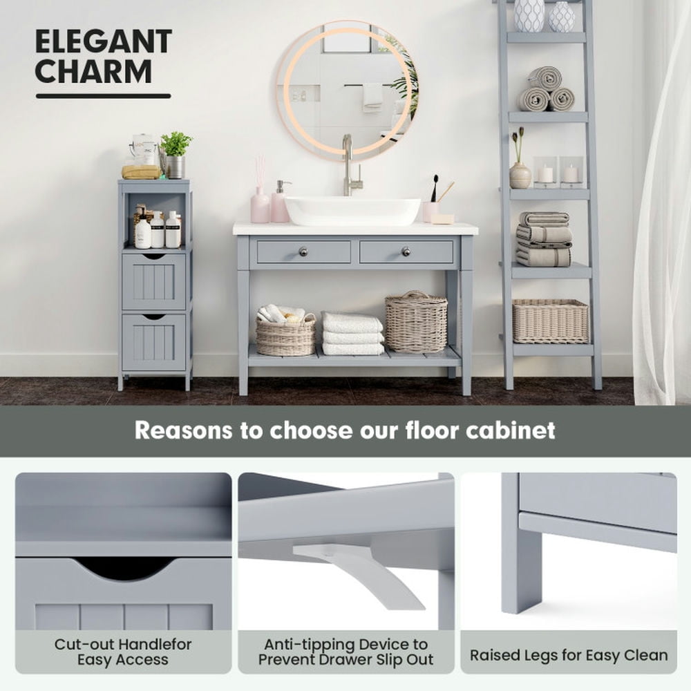 Finihen Bathroom Storage Cabinet, Bathroom Floor Cabinet, Bathroom Floor Storage Cabinet with 2 Drawers for Small Space, for Bathroom, Living Room, Bedroom, Kitchen, Gray Finihen Bathroom Storage Cabinet, Bathroom Floor Cabinet, Bathroom Floor Storage Cabinet with 2 Drawers for Small Space, for Bathroom, Living Room, Bedroom, Kitchen, Gray
