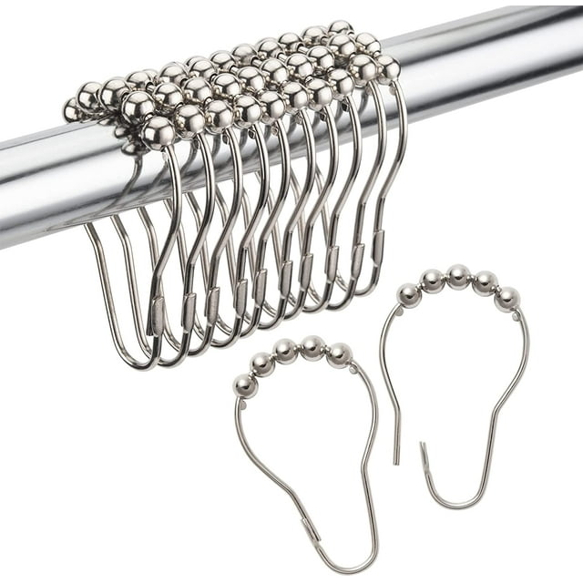 Shower Curtain Rings, Set of 12, Rust-Resistant Metal Shower Hooks Ring Shower Rings for Curtain Rolling Shower Curtain Hooks for Bathroom Shower Rod Shower Curtain Hangers - Nickel