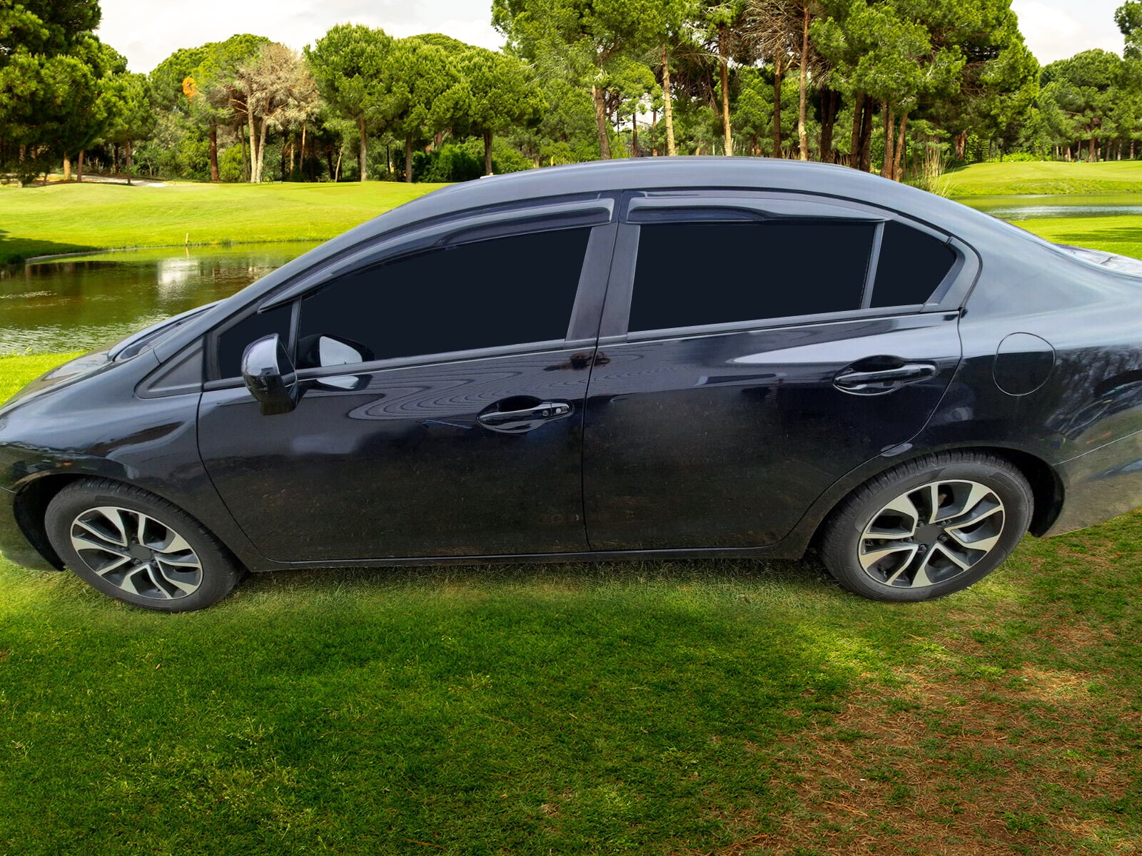 IKON MOTORSPORTS Tape on Outside Mount Window Visor Compatible With 2012-2015 Honda Civic Sedan