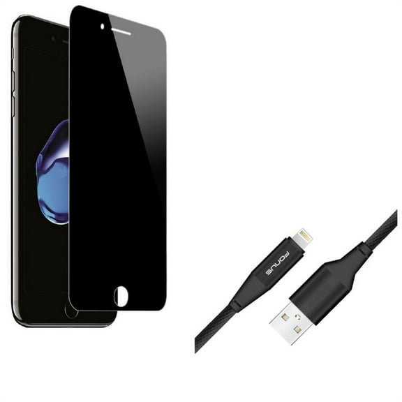 iPhone 8/7/6S/6 - Charger Cord 10ft USB Cable w Tempered Glass Privacy Screen Protector - Power Wire Braided Long Sync, Curved Anti-Spy Anti-Peep 3D Edge Case Friendly for iPhone 8/7/6S/6
